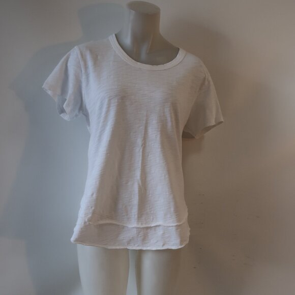 Womens Leallo White T-Shirt W/Layered Bottom Hem L - Picture 1 of 6